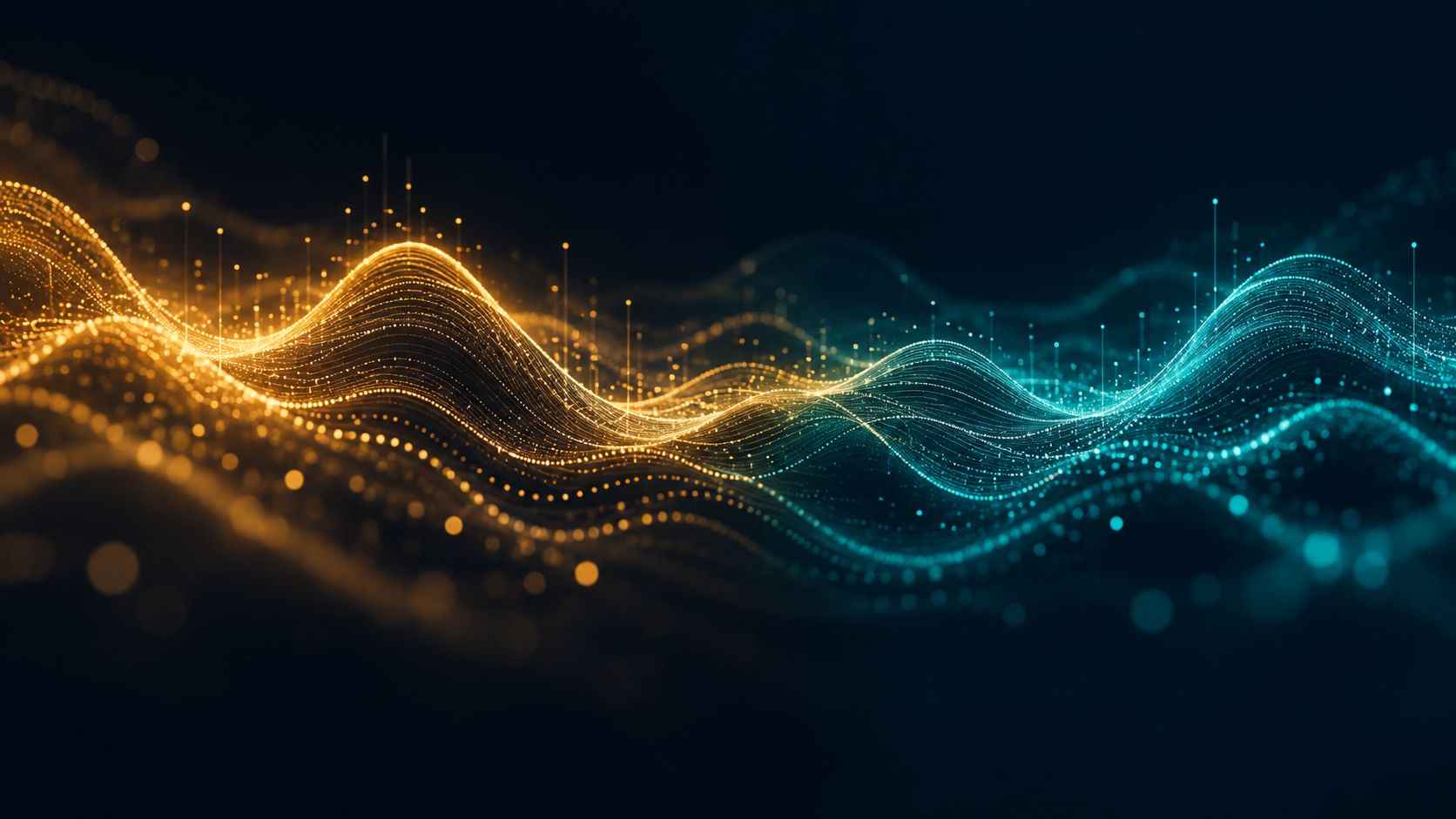 Flowing waves of gold and teal light across a dark background, representing market sentiment
